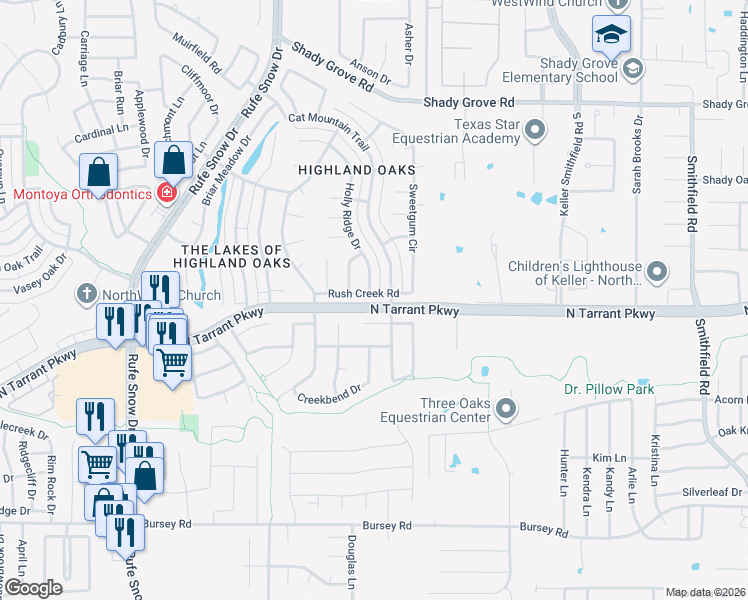 map of restaurants, bars, coffee shops, grocery stores, and more near 1524 Holly Ridge Drive in Keller
