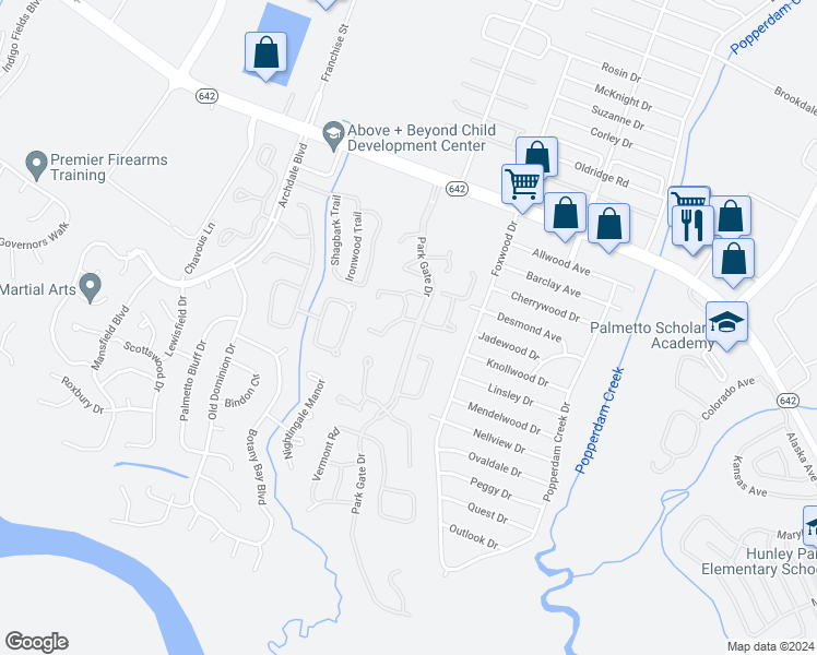 map of restaurants, bars, coffee shops, grocery stores, and more near 7890 Champion Way in North Charleston
