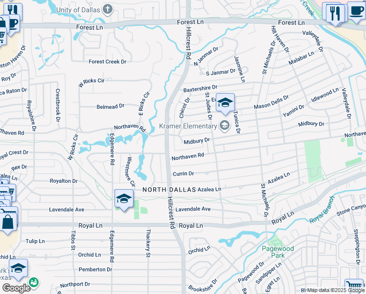map of restaurants, bars, coffee shops, grocery stores, and more near in Dallas
