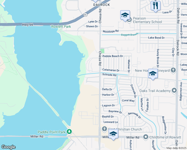 map of restaurants, bars, coffee shops, grocery stores, and more near 7237 Stone Meadow Circle in Rowlett