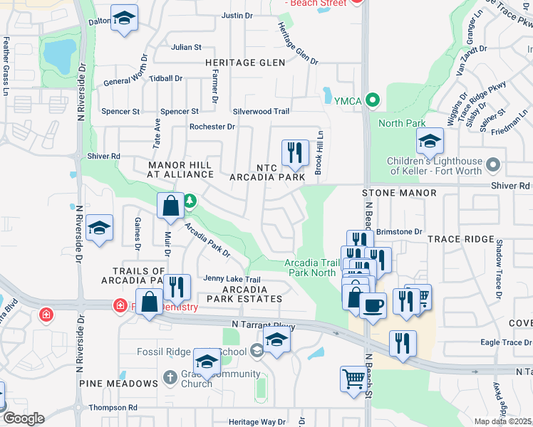 map of restaurants, bars, coffee shops, grocery stores, and more near 8849 Golden Sunset Trail in Fort Worth