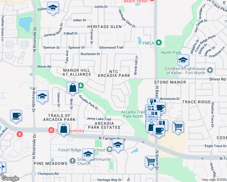 map of restaurants, bars, coffee shops, grocery stores, and more near 8849 Golden Sunset Trail in Fort Worth