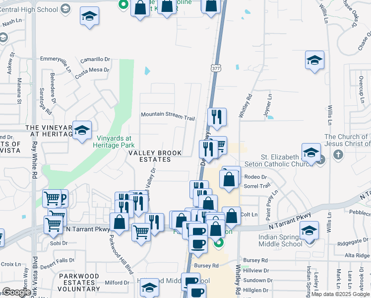map of restaurants, bars, coffee shops, grocery stores, and more near 8816 Quarry Ridge Trail in Fort Worth