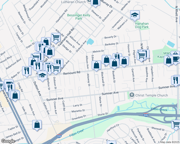 map of restaurants, bars, coffee shops, grocery stores, and more near in North Charleston