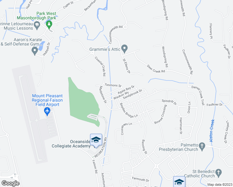map of restaurants, bars, coffee shops, grocery stores, and more near Agate Bay Drive in Mount Pleasant