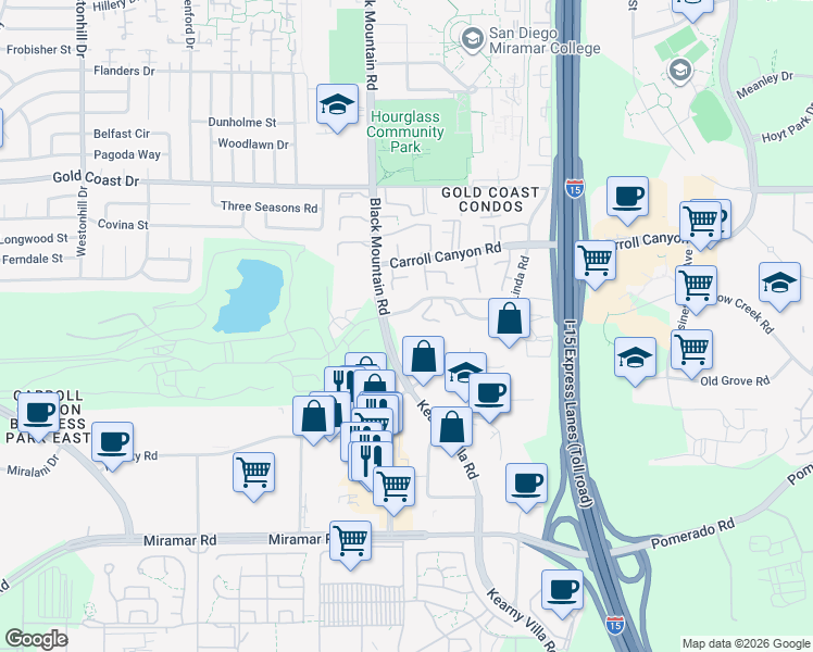 map of restaurants, bars, coffee shops, grocery stores, and more near in San Diego