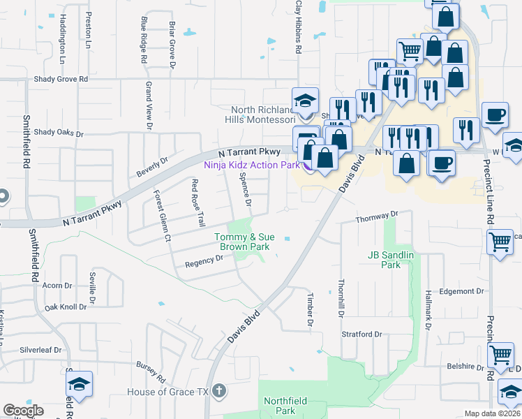 map of restaurants, bars, coffee shops, grocery stores, and more near 8313 Valley Oaks Drive in North Richland Hills