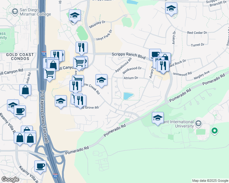 map of restaurants, bars, coffee shops, grocery stores, and more near 9754 Caminito Doha in San Diego