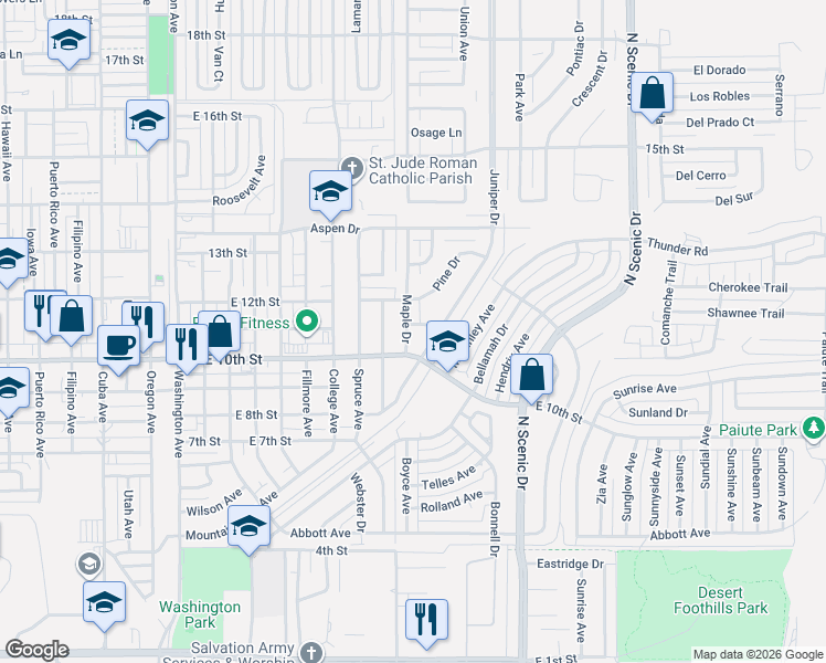 map of restaurants, bars, coffee shops, grocery stores, and more near 1032 Maple Drive in Alamogordo