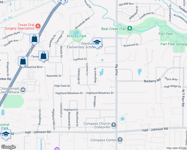 map of restaurants, bars, coffee shops, grocery stores, and more near 6316 Regiment Place in Colleyville