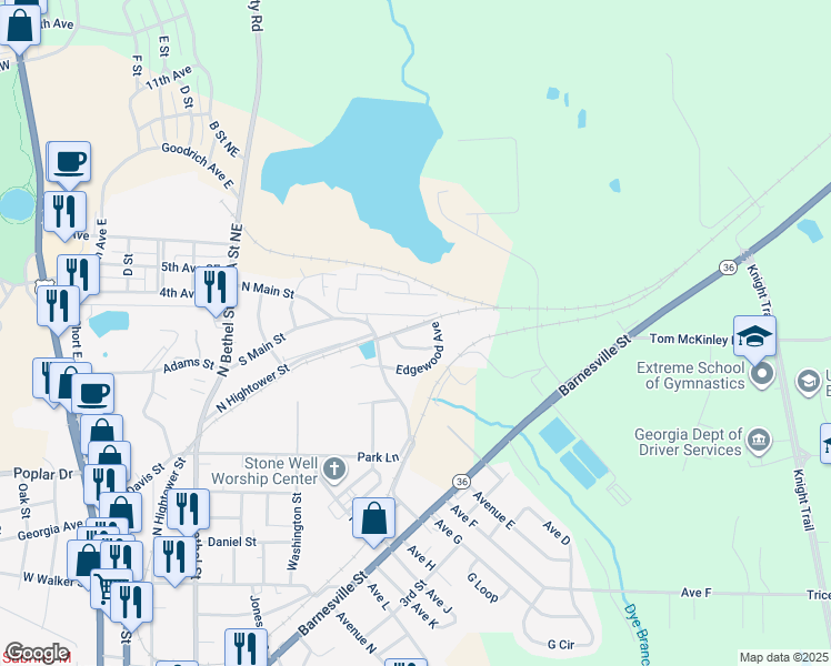 map of restaurants, bars, coffee shops, grocery stores, and more near 10 Edgewood Avenue in Thomaston