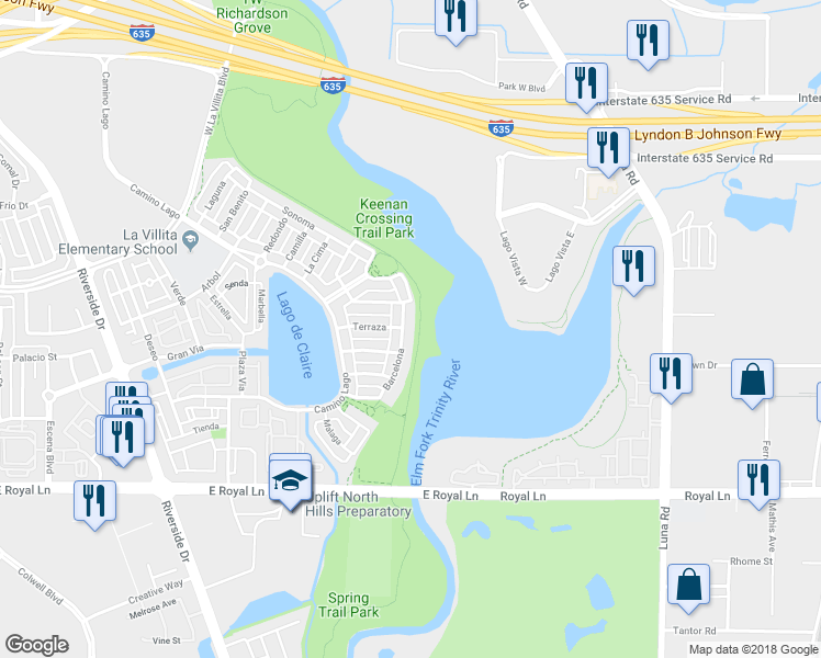 map of restaurants, bars, coffee shops, grocery stores, and more near 16 Barcelona in Irving