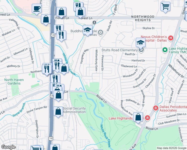 map of restaurants, bars, coffee shops, grocery stores, and more near 9228 Orbiter Drive in Dallas