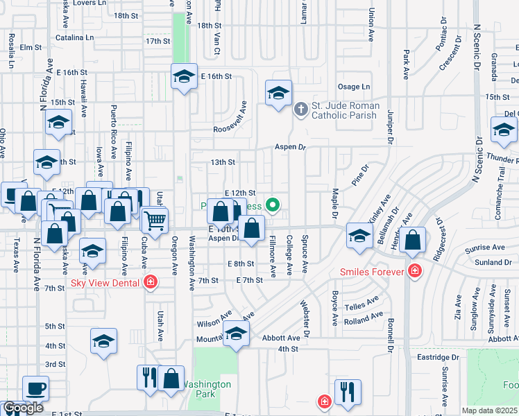 map of restaurants, bars, coffee shops, grocery stores, and more near 1100 East 11th Street in Alamogordo