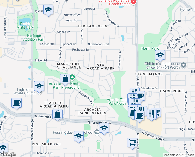 map of restaurants, bars, coffee shops, grocery stores, and more near 8849 Golden Sunset Trail in Fort Worth