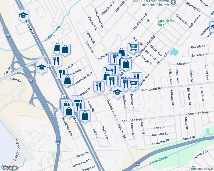 map of restaurants, bars, coffee shops, grocery stores, and more near 1276 Yeamans Hall Road in Hanahan
