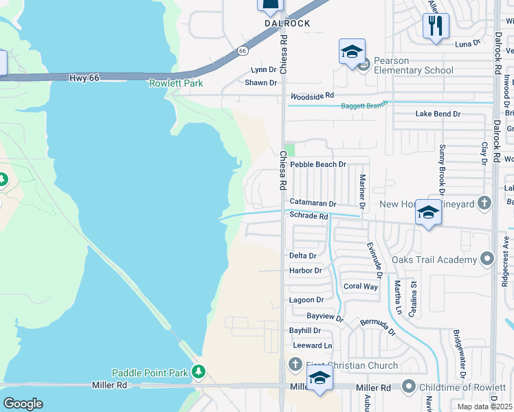 map of restaurants, bars, coffee shops, grocery stores, and more near 7237 Stone Meadow Circle in Rowlett