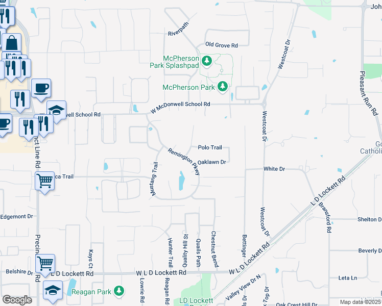 map of restaurants, bars, coffee shops, grocery stores, and more near 6407 Champion Way in Colleyville