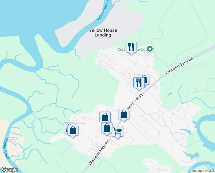 map of restaurants, bars, coffee shops, grocery stores, and more near 459 Yellow House Place in Charleston