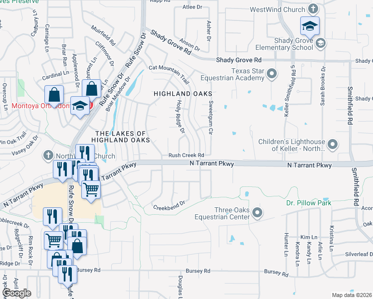 map of restaurants, bars, coffee shops, grocery stores, and more near 1524 Holly Ridge Drive in Keller
