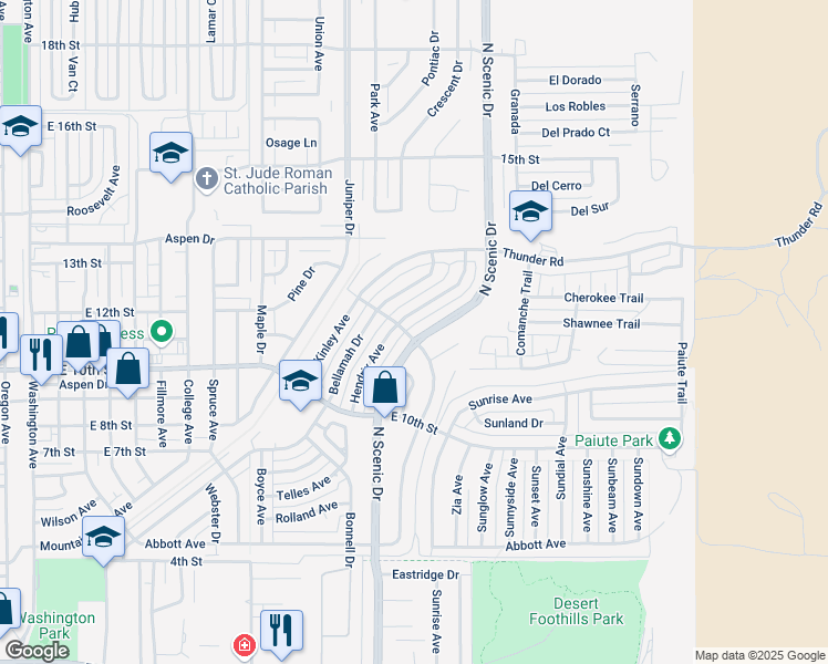 map of restaurants, bars, coffee shops, grocery stores, and more near 1301 N Scenic Dr in Alamogordo