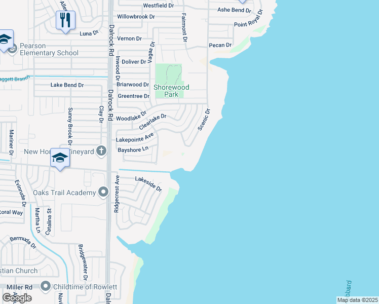 map of restaurants, bars, coffee shops, grocery stores, and more near 4402 Scenic Drive in Rowlett