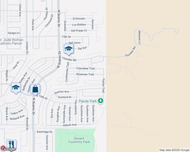 map of restaurants, bars, coffee shops, grocery stores, and more near 3204 Shawnee Trail in Alamogordo