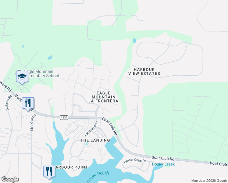 map of restaurants, bars, coffee shops, grocery stores, and more near 3837 Bay Court in Fort Worth