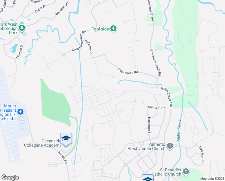 map of restaurants, bars, coffee shops, grocery stores, and more near Sandybrook Drive in Mount Pleasant