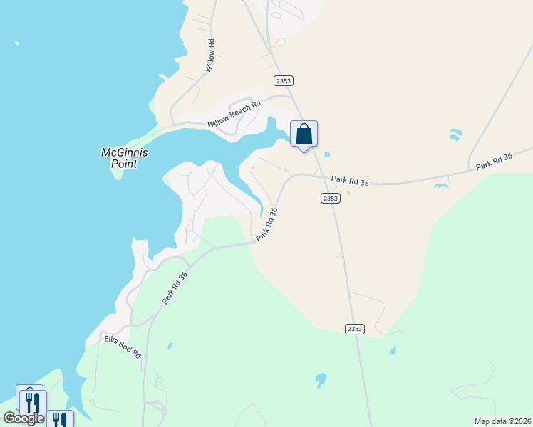 map of restaurants, bars, coffee shops, grocery stores, and more near 1523A Hummingbird Lane in Graford