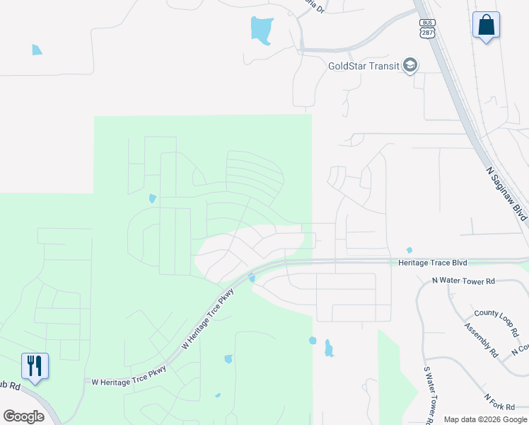 map of restaurants, bars, coffee shops, grocery stores, and more near 10151 North Saginaw Boulevard in Fort Worth