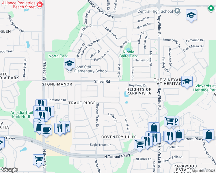 map of restaurants, bars, coffee shops, grocery stores, and more near 4912 Chaps Avenue in Fort Worth
