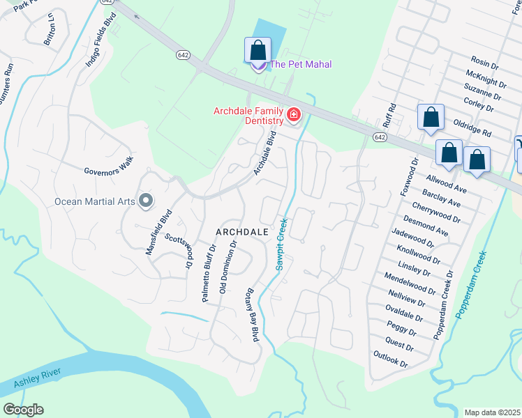 map of restaurants, bars, coffee shops, grocery stores, and more near 527 Laurel Ridge Road in North Charleston