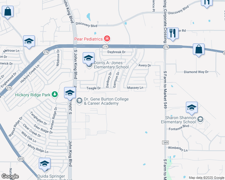 map of restaurants, bars, coffee shops, grocery stores, and more near 2451 Teagle Dr in Rockwall