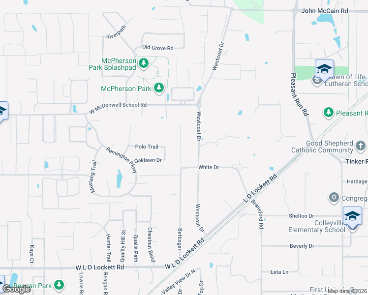 map of restaurants, bars, coffee shops, grocery stores, and more near 6313 Bettinger in Colleyville