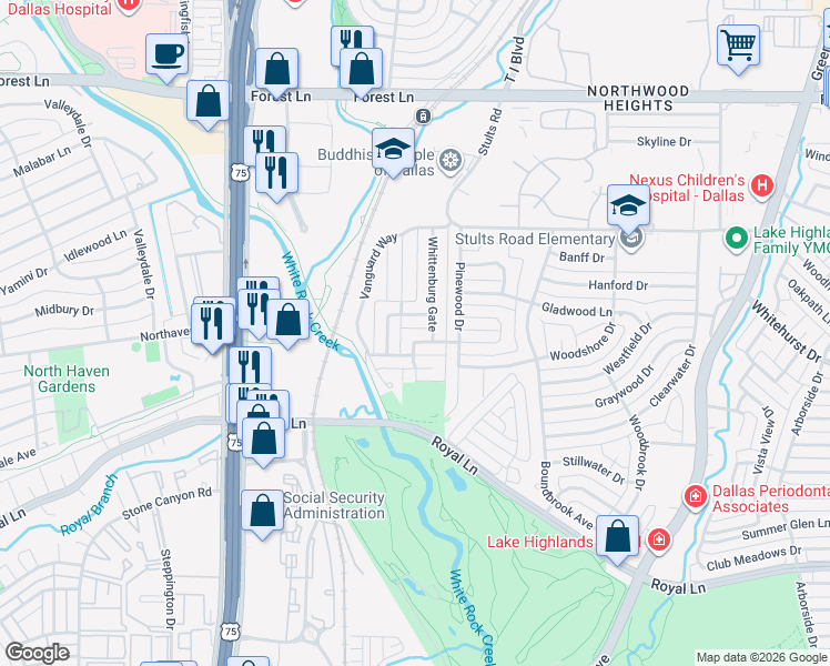 map of restaurants, bars, coffee shops, grocery stores, and more near 9228 Orbiter Drive in Dallas