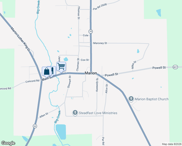 map of restaurants, bars, coffee shops, grocery stores, and more near in Marion
