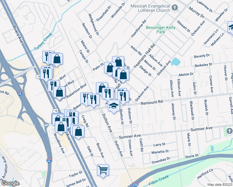map of restaurants, bars, coffee shops, grocery stores, and more near 1285 Yeamans Hall Road in Hanahan