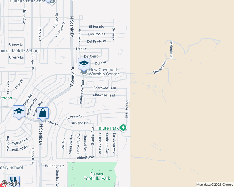 map of restaurants, bars, coffee shops, grocery stores, and more near 3201 Shawnee Trail in Alamogordo