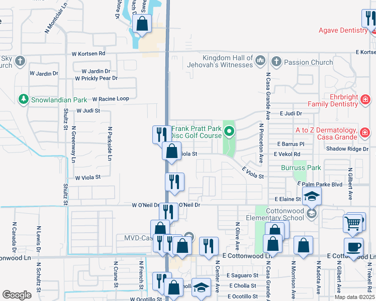 map of restaurants, bars, coffee shops, grocery stores, and more near 275 West Viola Street in Casa Grande