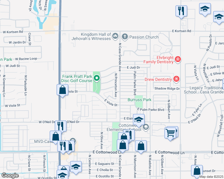 map of restaurants, bars, coffee shops, grocery stores, and more near 1767 North Harvard Avenue in Casa Grande