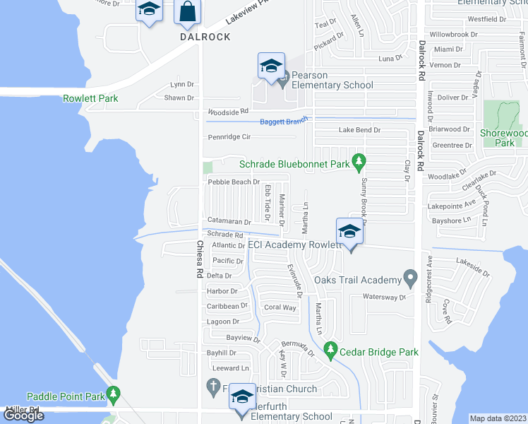 map of restaurants, bars, coffee shops, grocery stores, and more near 4513 Ebb Tide Drive in Rowlett