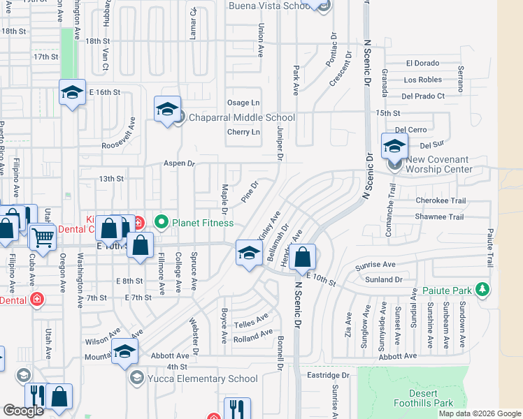 map of restaurants, bars, coffee shops, grocery stores, and more near 2312 Pine Drive in Alamogordo