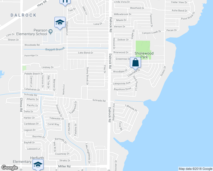 map of restaurants, bars, coffee shops, grocery stores, and more near 4518 Clay Drive in Rowlett