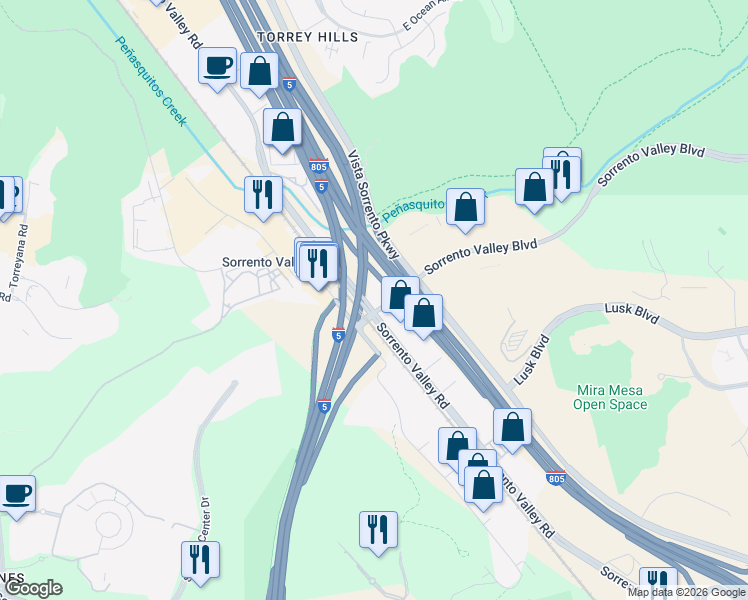 map of restaurants, bars, coffee shops, grocery stores, and more near in San Diego
