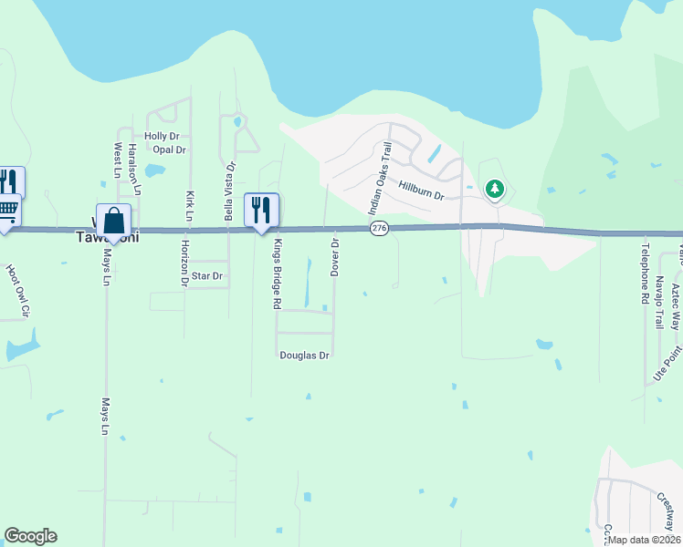 map of restaurants, bars, coffee shops, grocery stores, and more near 113 Dover Drive in West Tawakoni