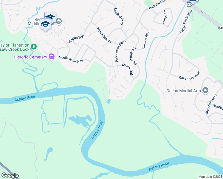 map of restaurants, bars, coffee shops, grocery stores, and more near 8375 Spring Farm Gate Circle in North Charleston