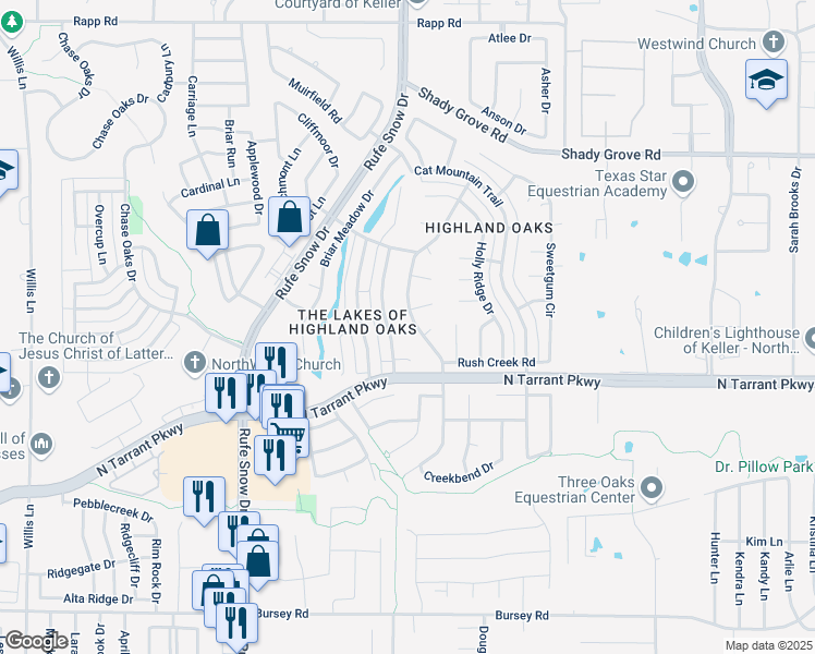 map of restaurants, bars, coffee shops, grocery stores, and more near 804 Tall Pine Court in Keller