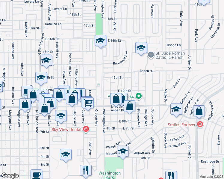 map of restaurants, bars, coffee shops, grocery stores, and more near 1501 12th Street in Alamogordo