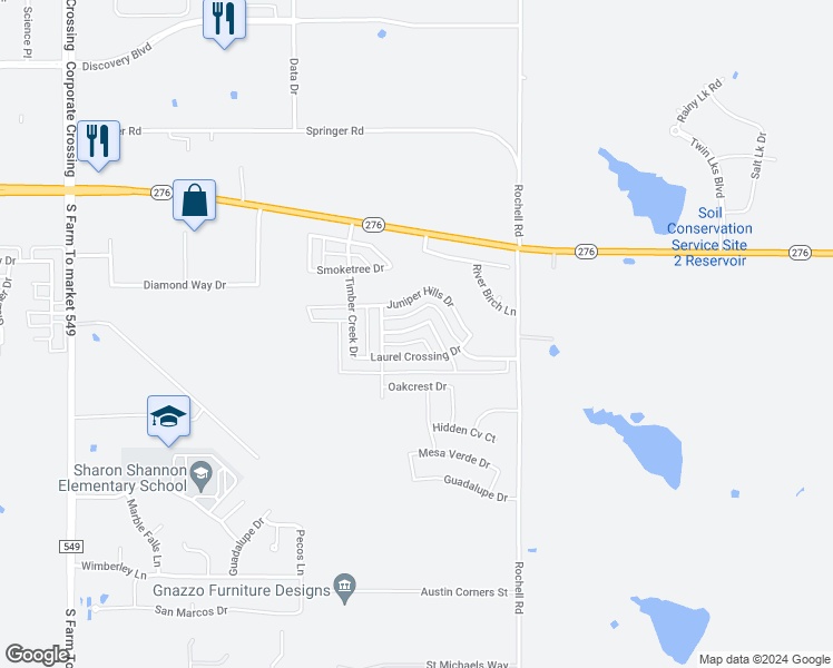 map of restaurants, bars, coffee shops, grocery stores, and more near 3807 Chestnut Trail in Rockwall